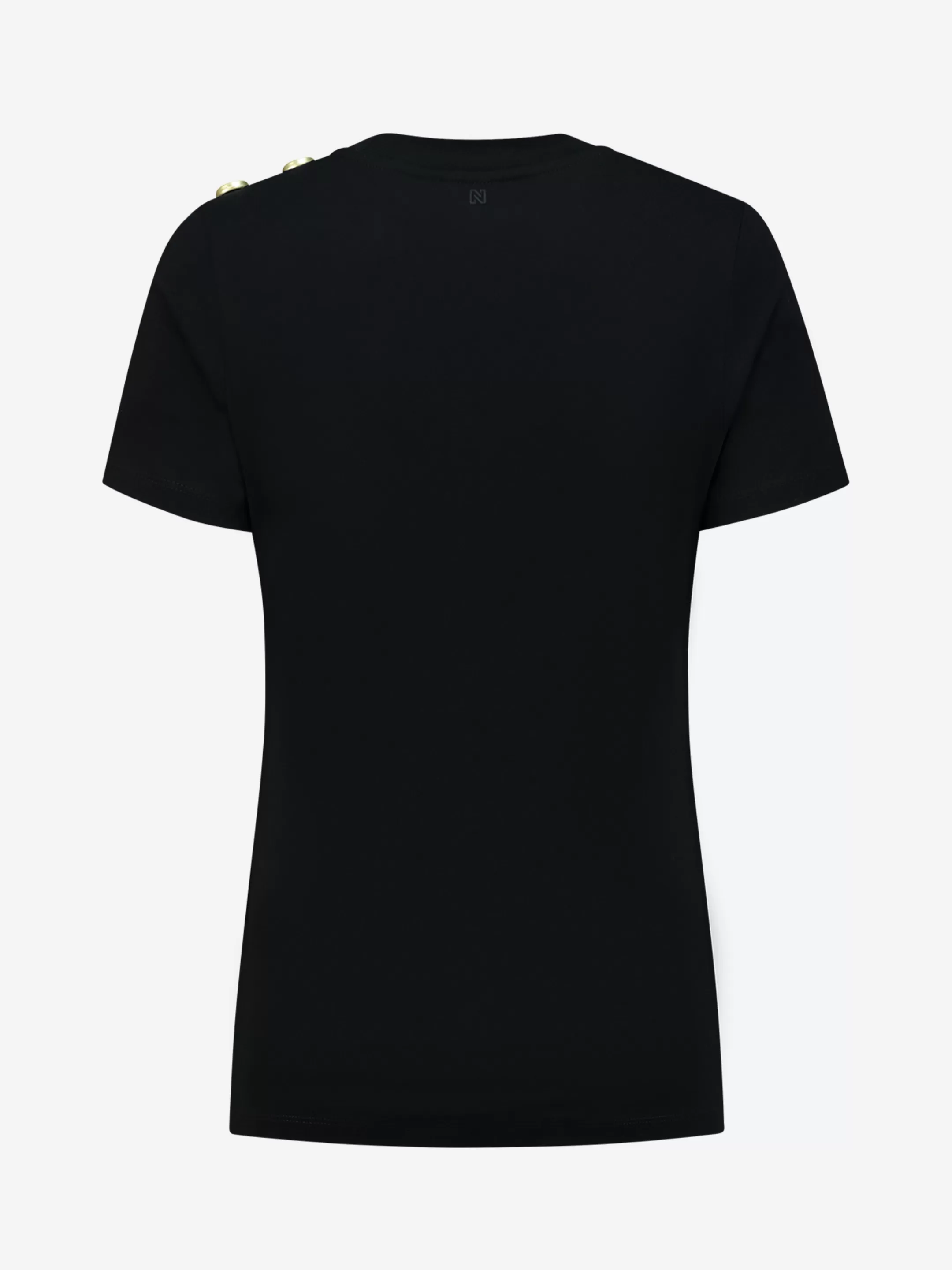 Fashion NIKKIE T-shirt with buttons on shoulder Black