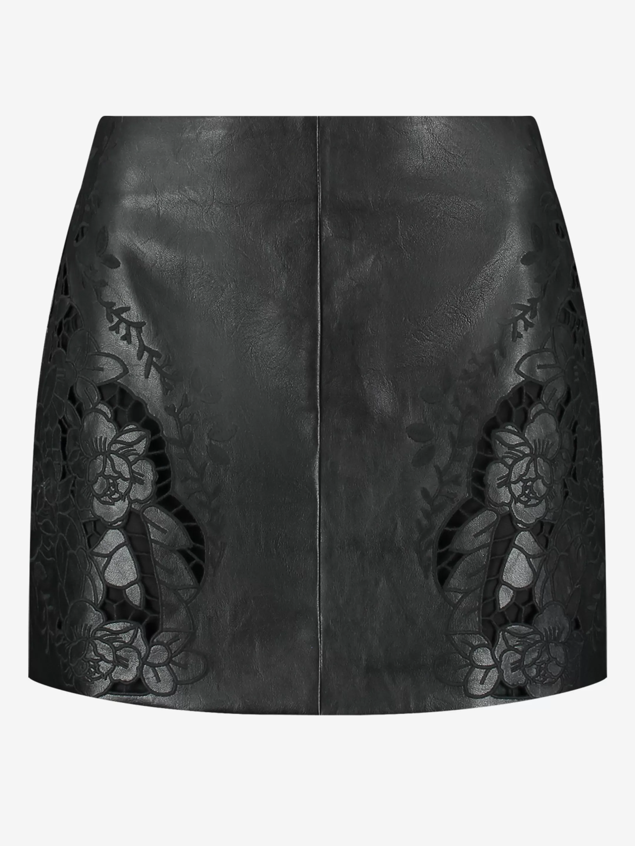 Shop NIKKIE Vegan leather skirt with embroidery details Black