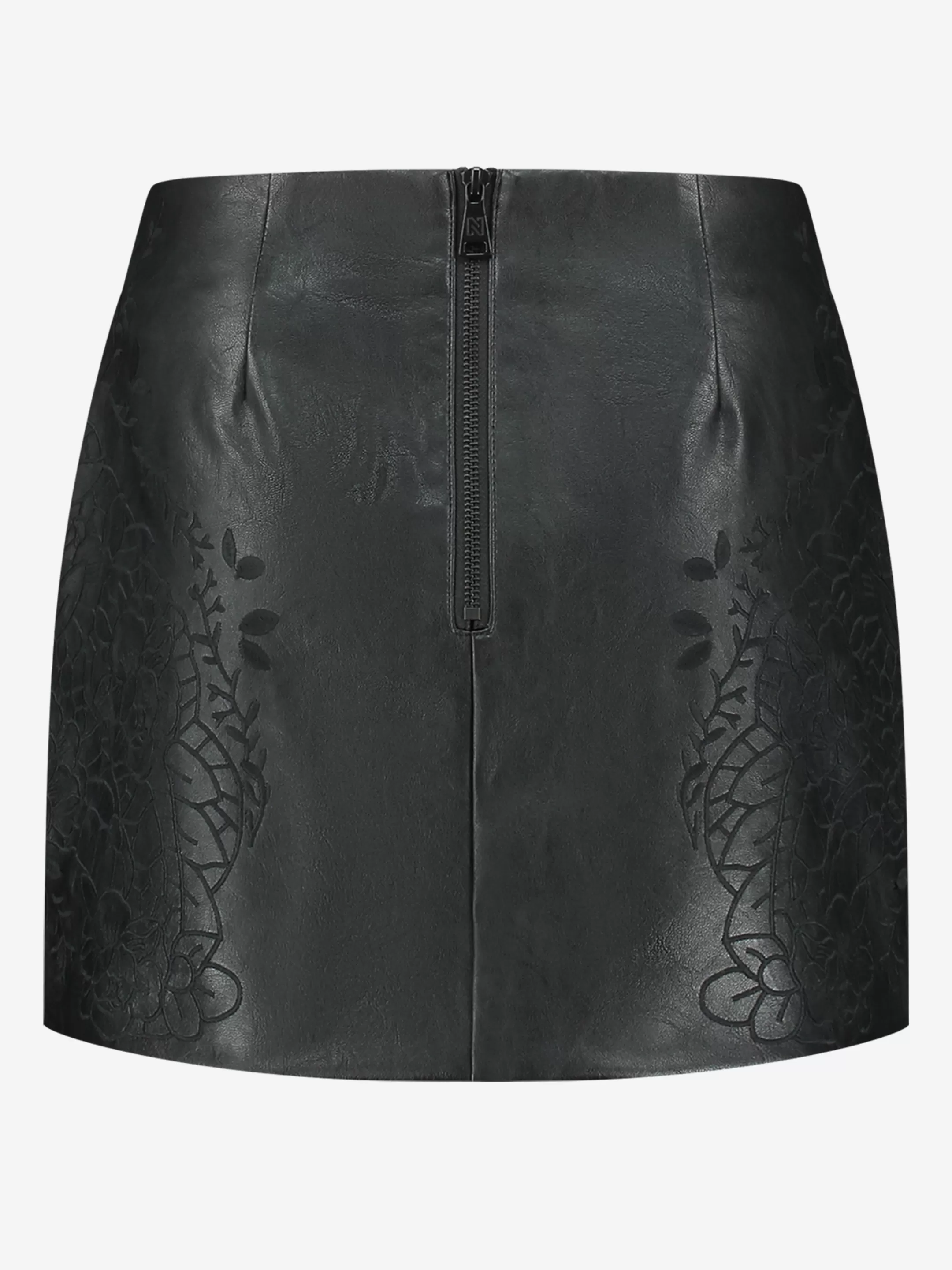 Shop NIKKIE Vegan leather skirt with embroidery details Black