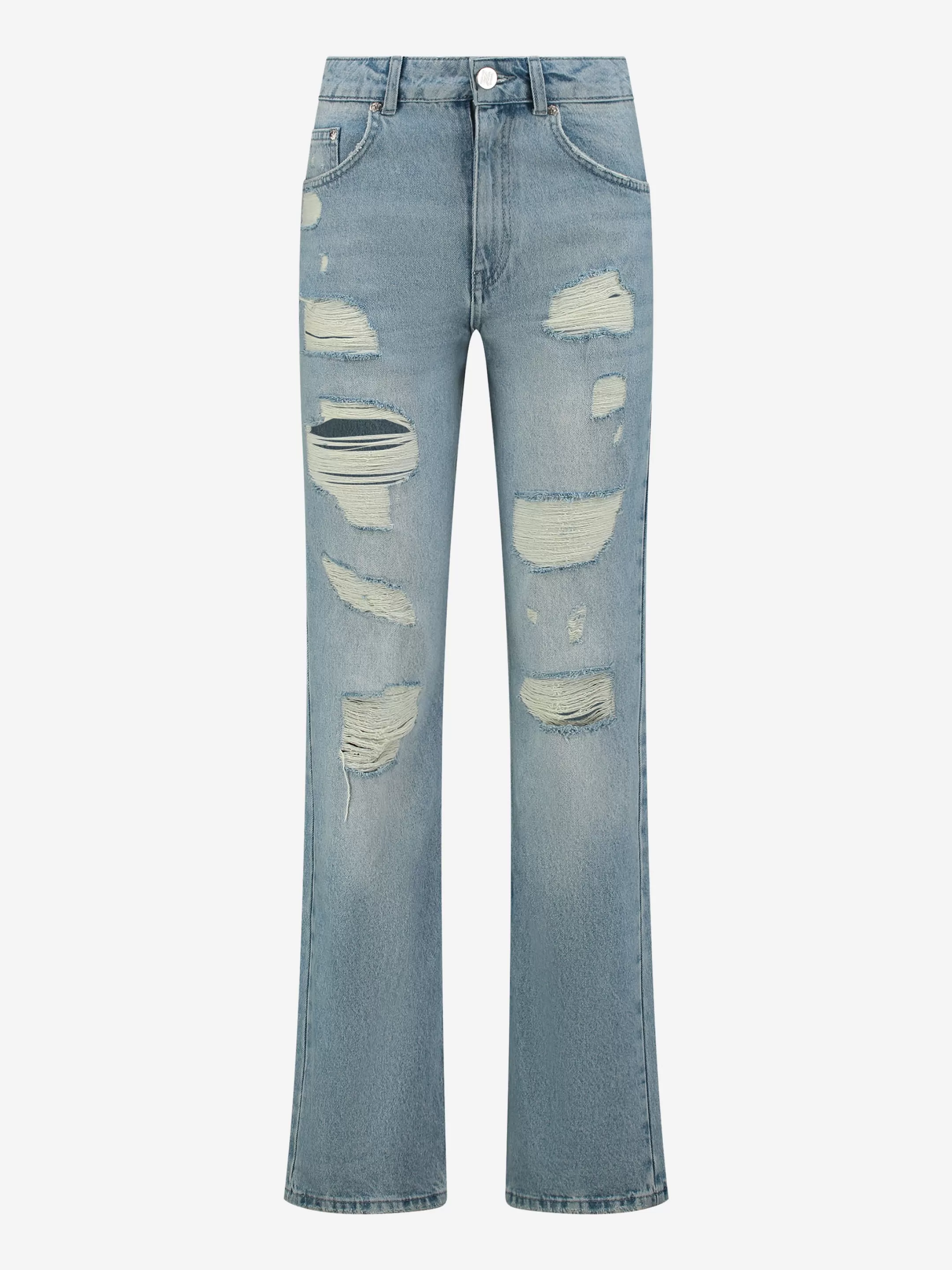 Store NIKKIE Wide leg destroyed jeans with high rise Blue denim