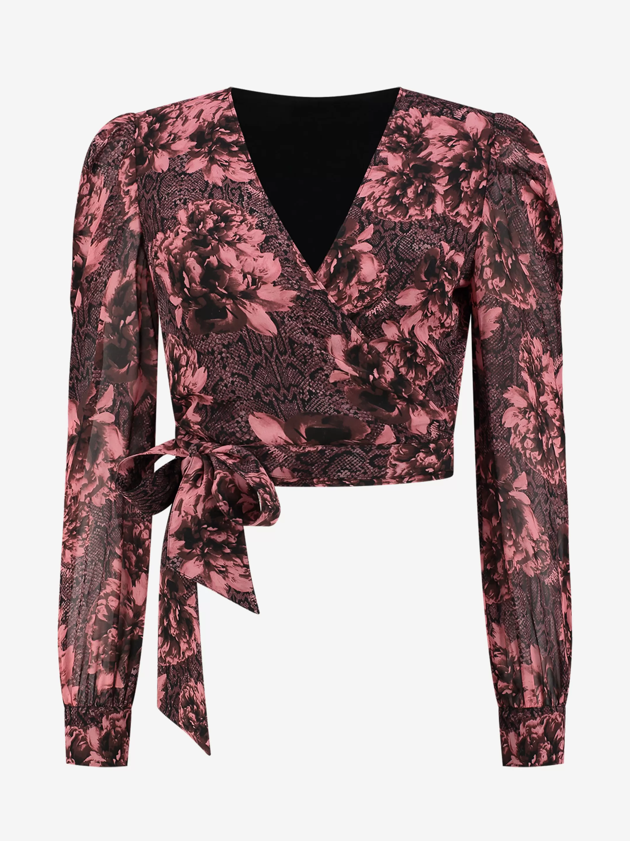 Best NIKKIE Wrap top with rose snake print Deep Red